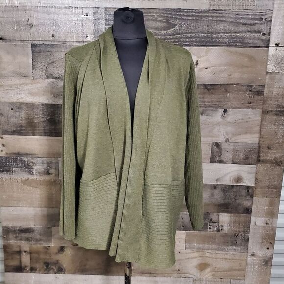Olive green open front cardigan 3x - Picture 3 of 5